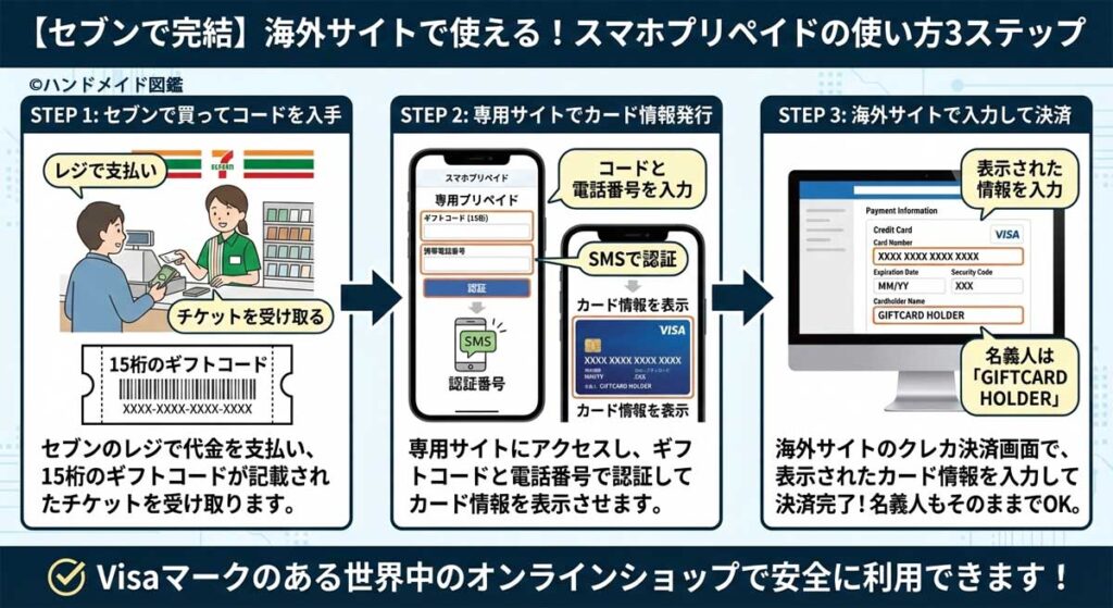 スマホプリペイド-使い方の流れ簡単3ステップ