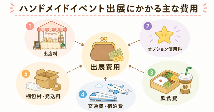ハンドメイドイベント出展にかかる費用の種類を図解したイラスト