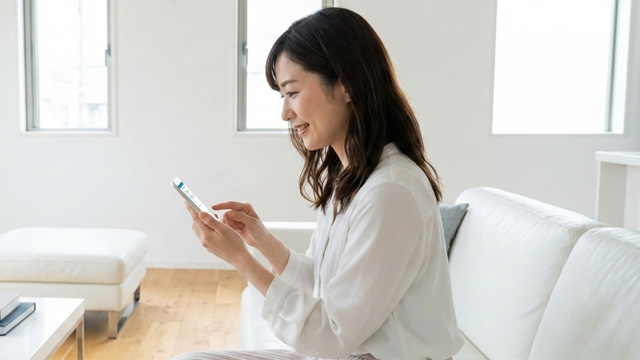 スマホでアンケートに答える女性