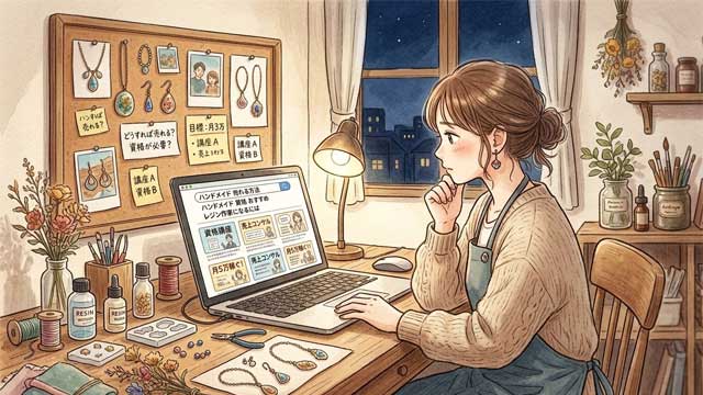 資格講座をパソコンで調べている女性