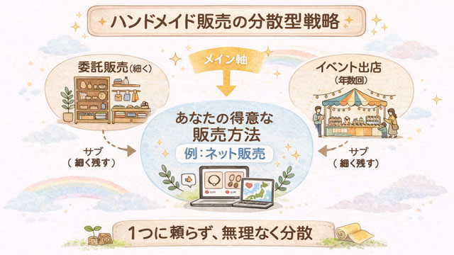 ハンドメイド販売を分散させる戦略の図解イラスト