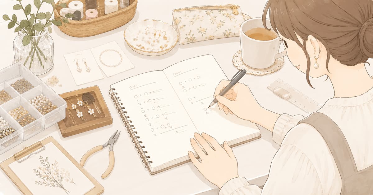 オーダーメイドの価格を手帳に書き込んでいるハンドメイド作家