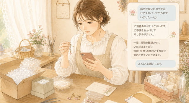 壊れたピアスを返送されて、お客様とやり取りしているハンドメイド作家