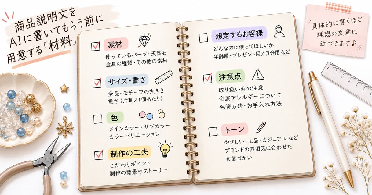 AIに商品説明文を書いてもらう前にそろえる材料のチェックリスト